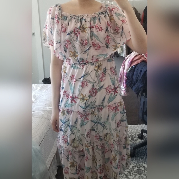 Romeo + Juliet Couture White Floral Off Shoulder Ruffle Midi Dress Size S Summer - Picture 6 of 11